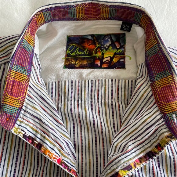 Robert Graham Sport Shirt - White with Multi-colour Pinstripes - X-Large - Picture 7 of 7